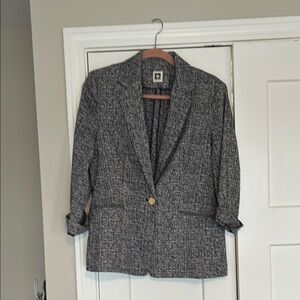 Anne Klein Navy and White Blazer with Textured Fabric